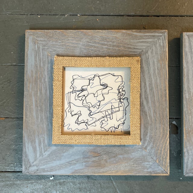 Set of two contemporary abstract drawings by Wayne Cunningham. each measure 4x4 / 8x8 framed. Check out my shop Robins Egg...