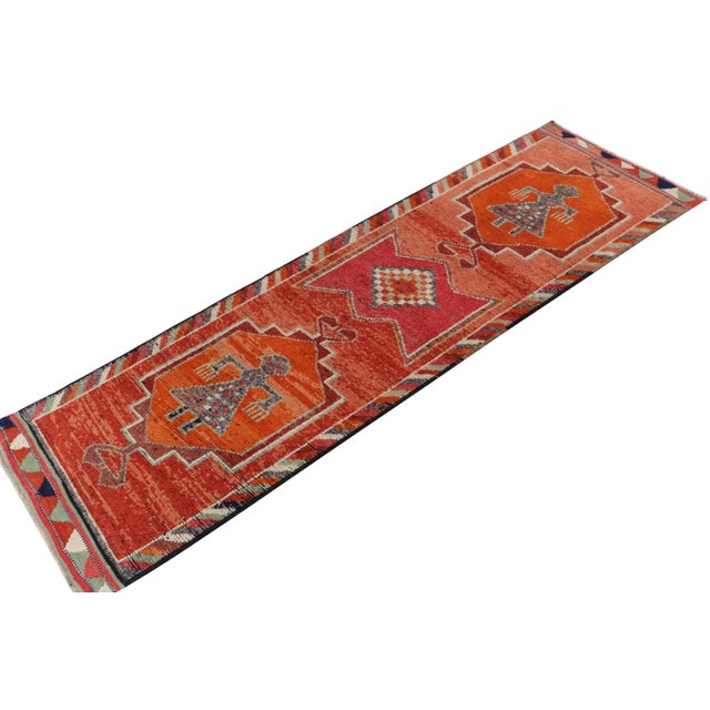 Tribal 1950s Vintage Tribal Rug in Red, Orange, Medallions and Geometric Patterns For Sale - Image 3 of 7