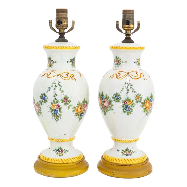 Italian Porcelain Baluster Form Lamps For Sale