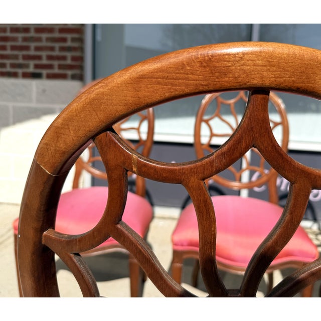 7 Piece 5ft Round Dining Set With Coral Upholstery For Sale - Image 16 of 18