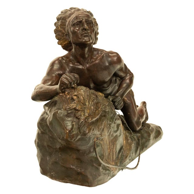 Antique French Art Deco Bronze Sculpture Native American Indian Hunter Scout by René-André Varnier, Circa 1920 For Sale In Portland, OR - Image 6 of 18