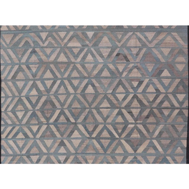 Modern Geometric Design Hand-Woven Kilim Rug by Keivan Woven Arts, 9'2 X 11'7 For Sale - Image 4 of 13