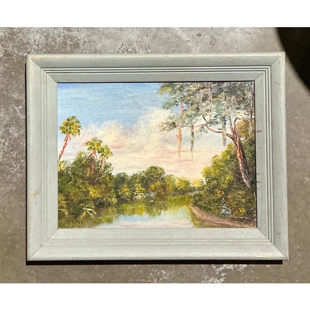 Wood Vintage Landscape Oil Painting on Board For Sale - Image 7 of 15