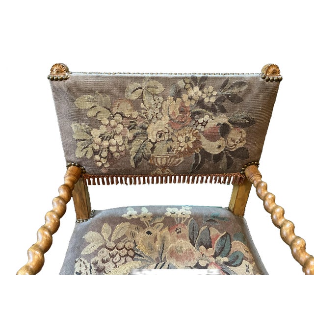 Pair of Early 20th Century Barley Twist Armchairs Covered in Floral Tapestry Style For Sale - Image 9 of 14