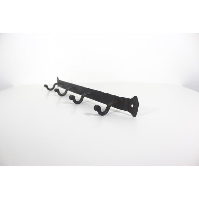 Vintage Forged Iron Wall Rack With Hooks For Sale - Image 9 of 11