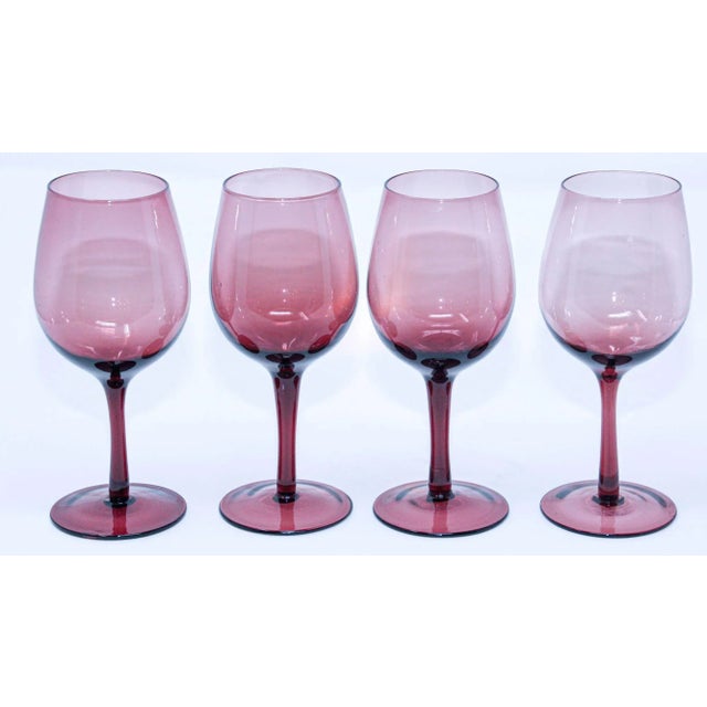 Postmodern Vintage French Amethyst Purple Hand-Blown Wine Glasses, Set of 4, Circa 1980 For Sale - Image 3 of 13