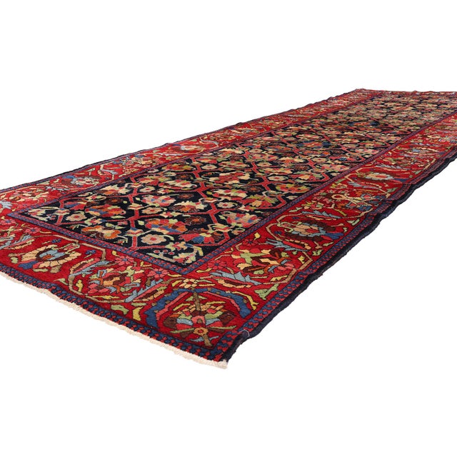 54144 Antique Persian Bakhtiari Rug, 05'00 x 14'06. The Midnight Orchard: A Late 19th Century Persian Bakhtiari...