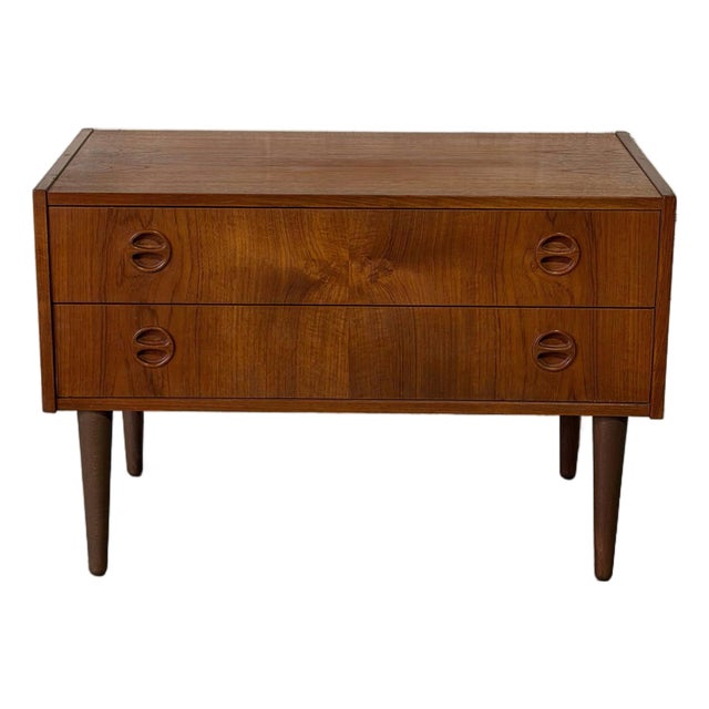 Small Danish Teak Dresser With 2 Drawers Scandinavian Mid-Century Modern Vintage For Sale