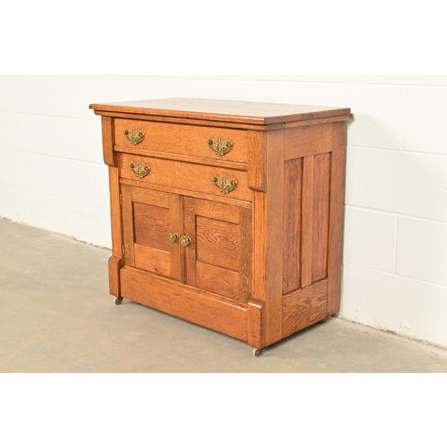 Antique Victorian Carved Oak Commode or Bar Cabinet, Circa 1890s For Sale - Image 15 of 15