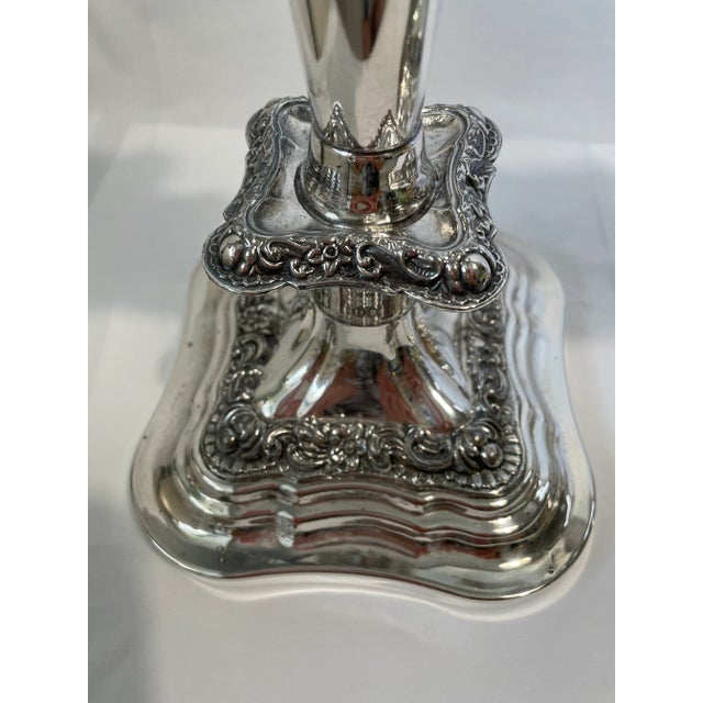 English Silverplate Ornate Candlesticks - a Pair For Sale - Image 3 of 9