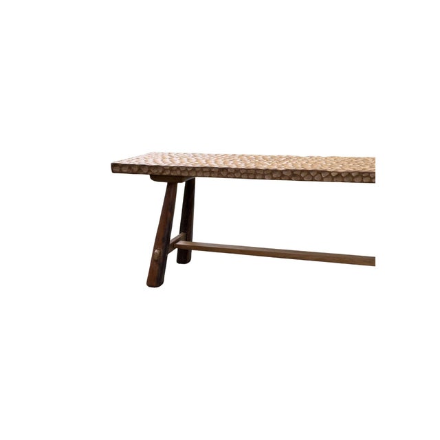 Sculptural Teak Wood Bench Carved Detailing, Modern Organic For Sale - Image 9 of 9