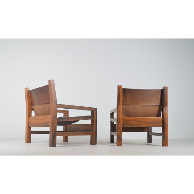 French Armchairs in Olive Wood and Saddle Leather, 1970s, Set of 2 For Sale - Image 11 of 16