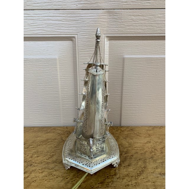 Vintage German Silver Sailing Ship Nightlight | an English Coastal Curiosity For Sale - Image 9 of 11