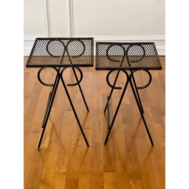 Salterini Mid 20th Century Black Wrought Iron Tables Atrributed to Salterini - Set of 2 For Sale - Image 4 of 12