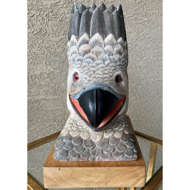 1990s Circa 1991 Stylistic Hand Carved Wooden "Golden Eagle Head" Bust - Santa Fe, New Mexico For Sale - Image 5 of 18