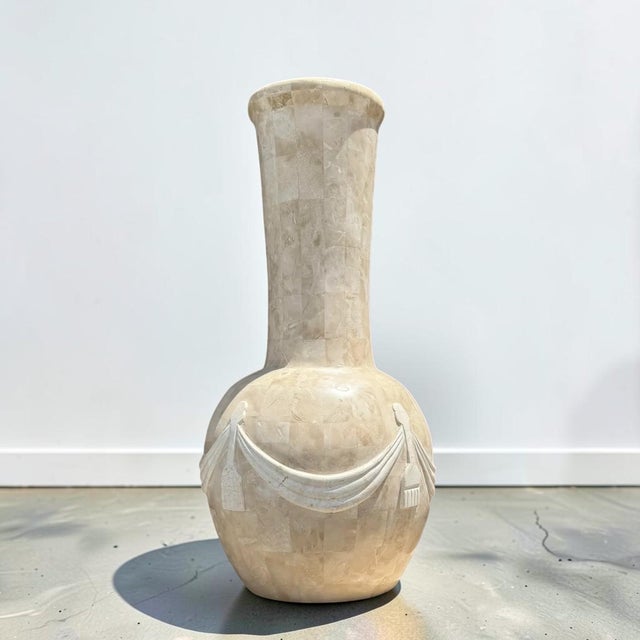 Contemporary Vintage Tessellated Stone Vase With Ribbons For Sale - Image 3 of 10