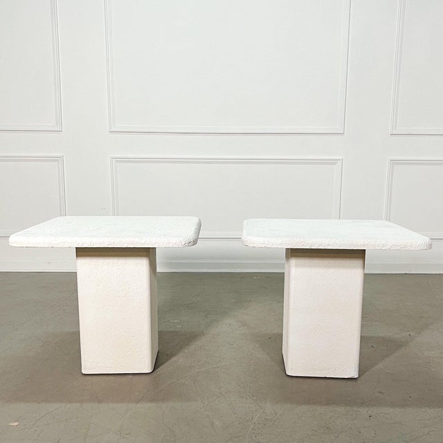 1990s Textured White Pedestal Side Tables - A Pair For Sale - Image 5 of 5