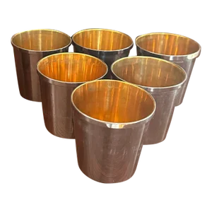 Vintage Leather and Silver Plate Nesting Travel Cups With Leather Case- 7 Pieces