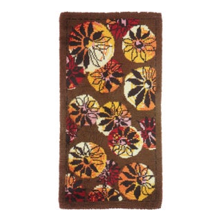 Vintage Swedish Rya Runner With Floral Medallions on a Brown Field - Rug & Kilim For Sale