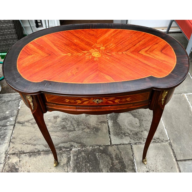Early 20th Century Louis XV Style Marquetry Writing Table For Sale - Image 4 of 12