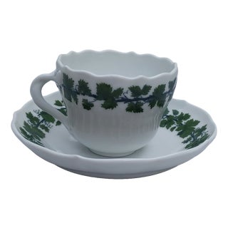 Vintage Porcelain Mocca Espresso Cup and Saucer with Vine Leaf Pattern from Meissen, 1920s, Set of 2 For Sale