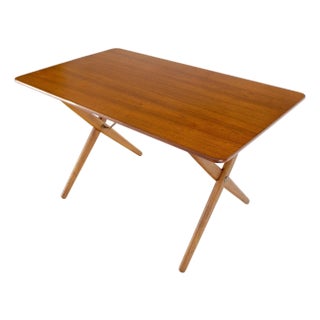 Hans Wegner Danish Mid-Century Modern Teak & Brass X Base Coffee Side Table For Sale
