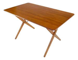 Hans Wegner Danish Mid-Century Modern Teak & Brass X Base Coffee Side Table