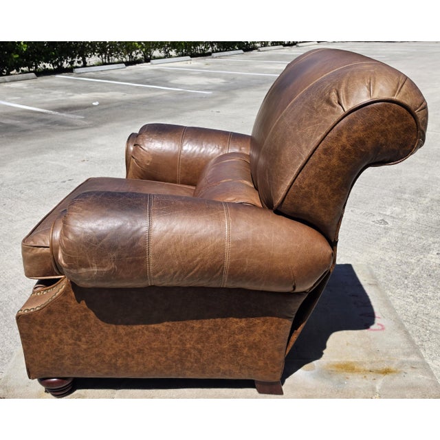 Animal Skin Vintage Barcalounger Saddle Leather Recliner With Continuous Lumbar Support For Sale - Image 7 of 18