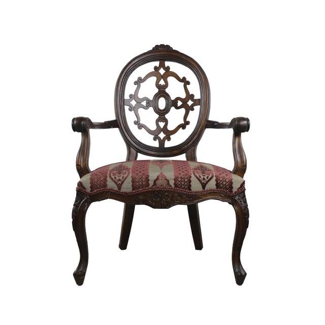 Pair of Vintage Carved Wood & Upholstered Armchairs For Sale In New York - Image 6 of 10