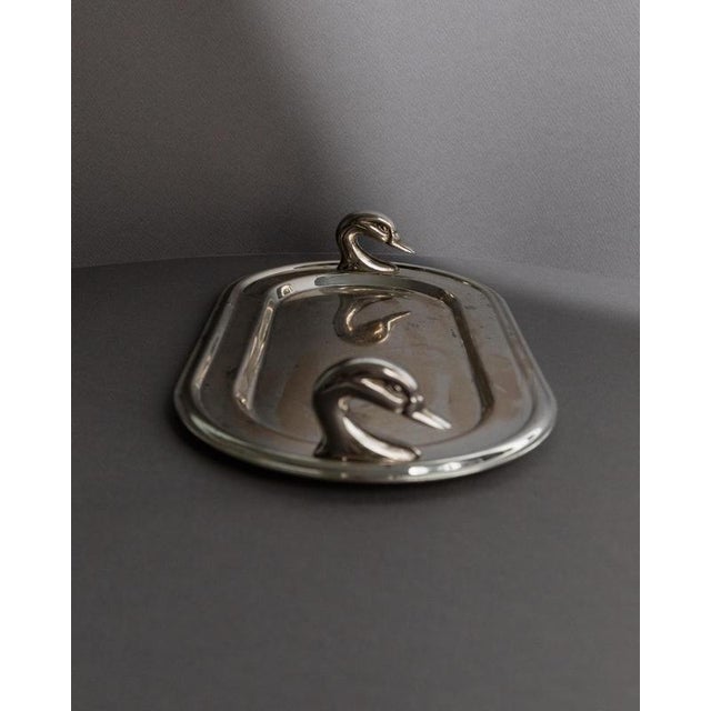 Vintage Oval Silver-Plated Tray with Twin Swan Head Handles, France, 1960s For Sale - Image 6 of 11