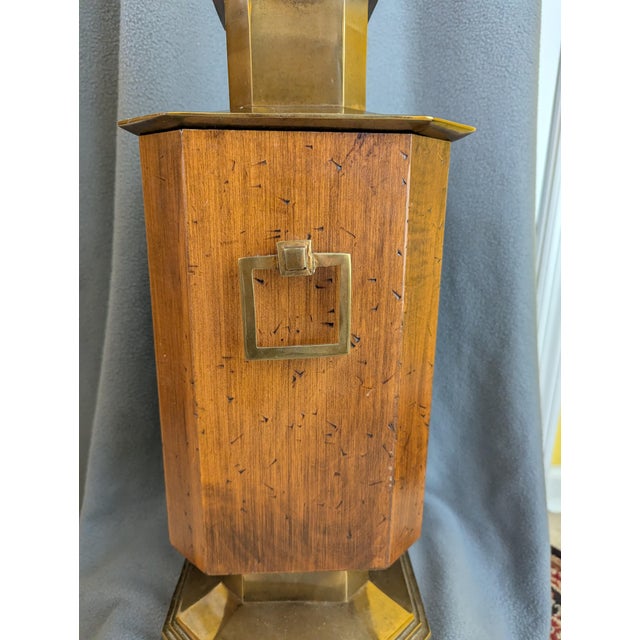 Vintage Burlwood and Brass Hexagonal Table Lamp For Sale - Image 4 of 9