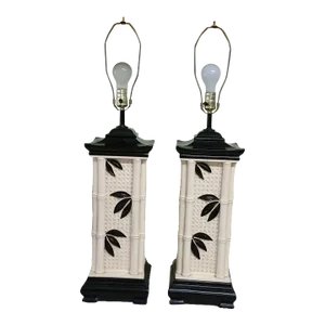 1960s Pagoda Hollywood Regency Large Porcelain Lamps - a Pair