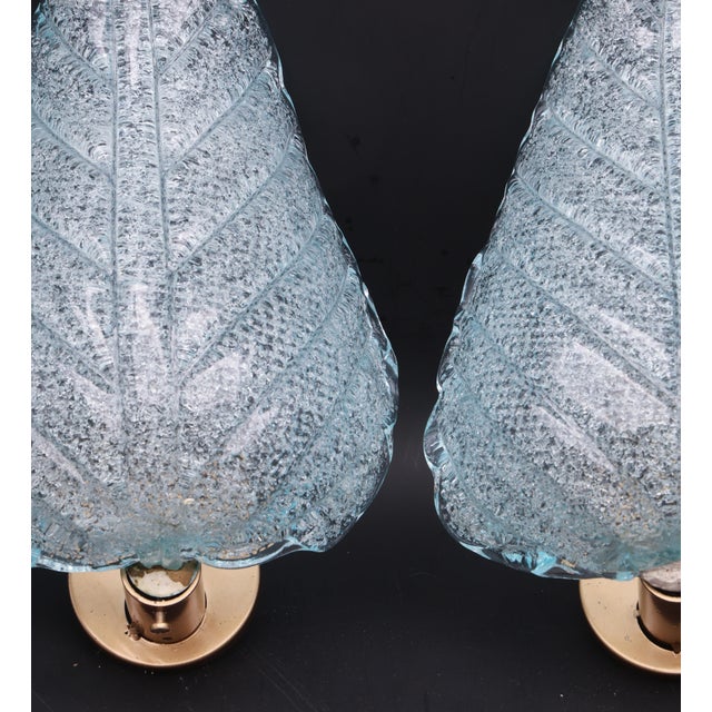 Set of 2 Wall Light Blu Colour Murano Glass Leave by Barovier E Toso, 1950s For Sale - Image 9 of 15