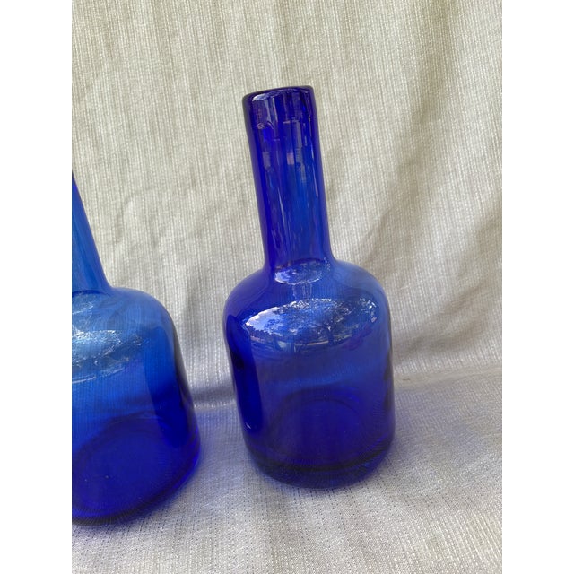 Heavy Vintage Handblown Cobalt Bottles a Pair For Sale In New York - Image 6 of 12