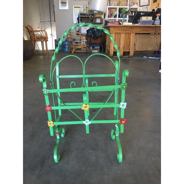 Mid-Century Modern Wrought Iron Heart Floral Accent Magazine Stand For Sale - Image 3 of 6