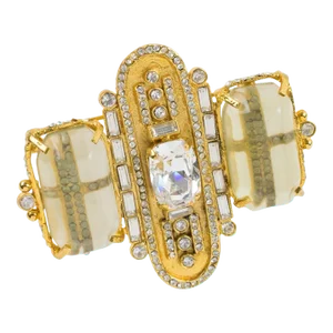 Gianfranco Ferre Jeweled and Champagne Resin Geometric Pin Brooch