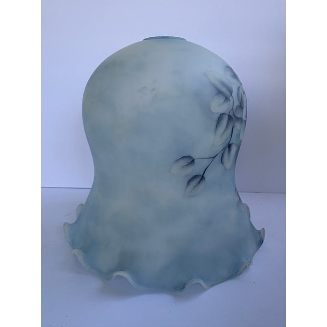 Vintage Frosted Blue Glass Rose Lamp Shade With Ruffled Scalloped Edge For Sale In Orlando - Image 6 of 9