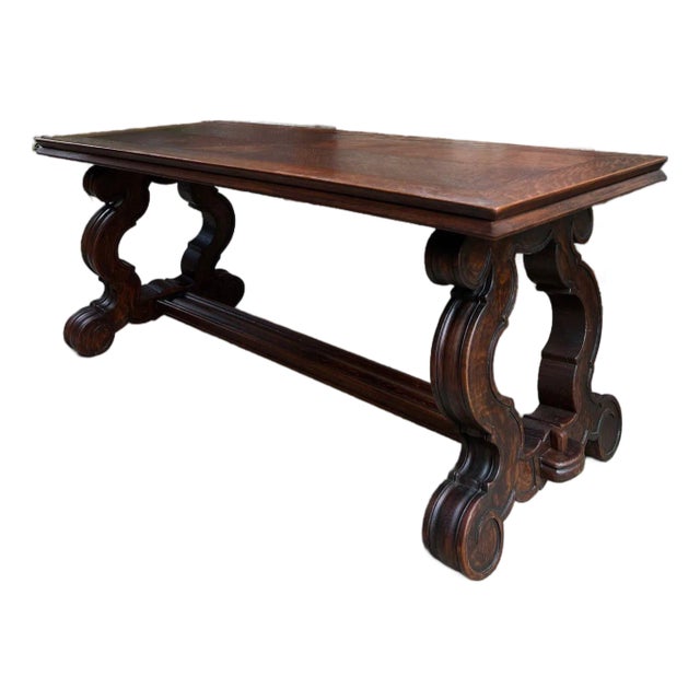 Antique French Coffee Table Carved Oak Bench Baroque Window Hall Seat C1900. For Sale
