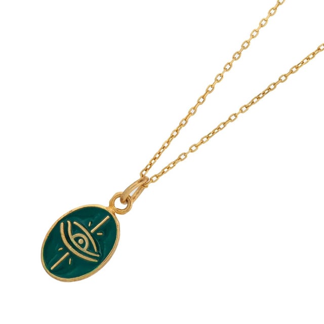 Green Enamel Evil Eye Minimalist Gold Protective Necklace For Sale In Miami - Image 6 of 8