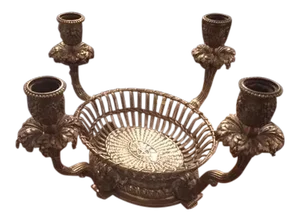 1900s French Silvered Bronze Candle Center Bowl Basket