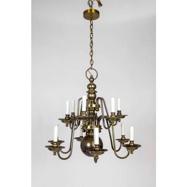 Baroque Dutch Baroque Style 2-Tier Aged Brass 12-Light Chandelier For Sale - Image 3 of 13