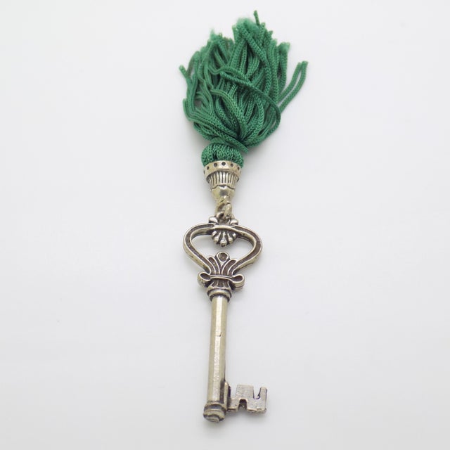 Italian Vintage Italian Handmade Genuine Silver Life Size Secret Key Drawer With Green Tassel For Sale - Image 3 of 11