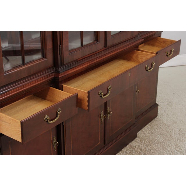 Brown Ethan Allen Mahogany Breakfront China Cabinet For Sale - Image 8 of 18