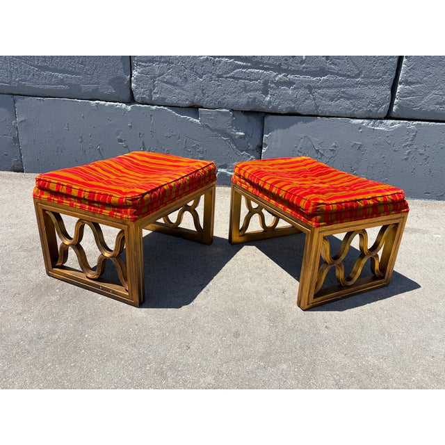 Fabulous Pair of Drexel Ottomans, Stools, Hollywood Regency, Mid Century Modern For Sale - Image 9 of 18