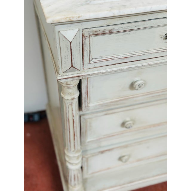 Baby Blue Antique Marble Top French Chest of Drawers For Sale - Image 8 of 8
