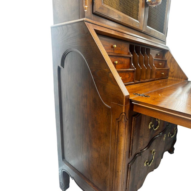 French Provincial Late 20th Century Henredon Secretary Desk With Glass Shelves For Sale - Image 3 of 11