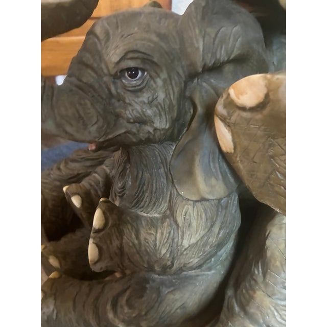 Vintage Resin Mother and Baby Elephant Statue With Trunks Raised For Sale In Phoenix - Image 6 of 16