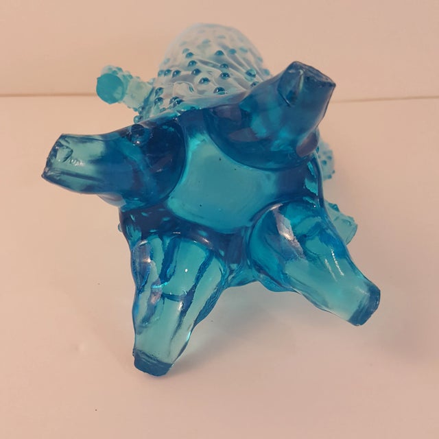 Art Nouveau Antique 1900s Northwood Blue Opalescent Glass Town Pump Creamer For Sale - Image 3 of 9