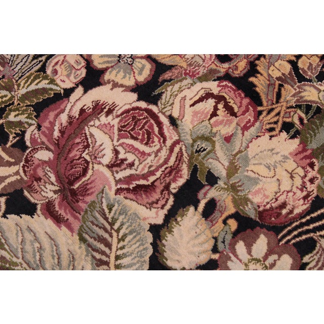 Art Nouveau 1990's Floral Pak-Persian Black/Brown Wool Rug - 9'2'' X 12'2'' For Sale - Image 4 of 9
