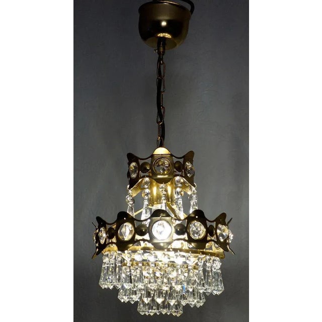 Brass & Lead Crystal Bodenmais Chandelier from Joska, 1970s For Sale - Image 11 of 12